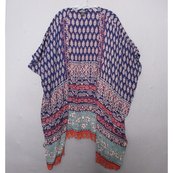 Angie Kimono Top Medium Boho‎ Flowy Cover Up Festival Mix Print Beach Vacation - Picture 1 of 8